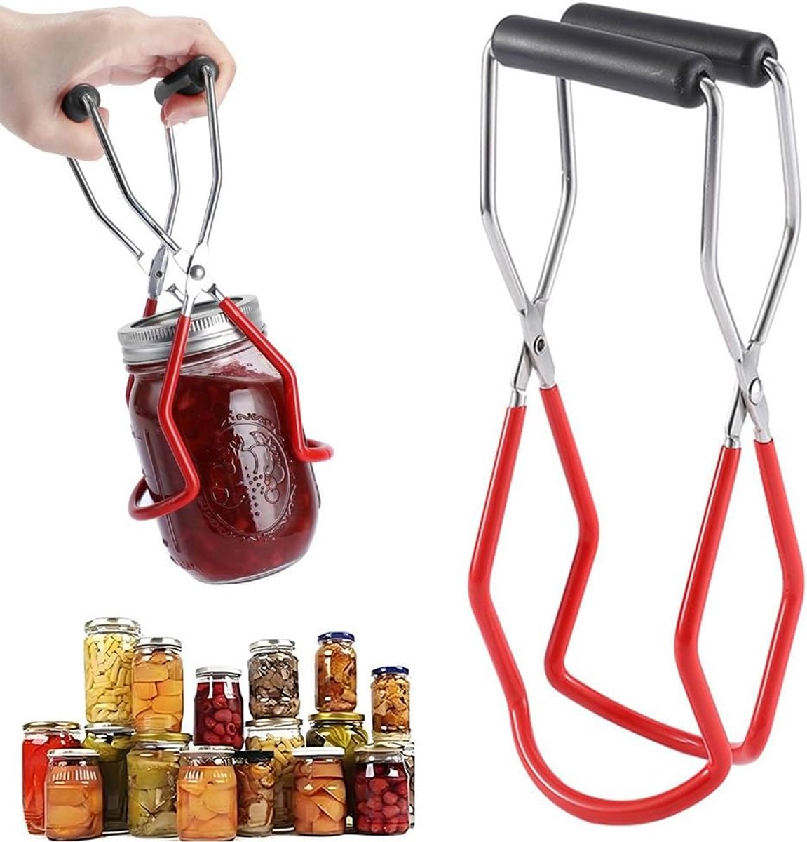 SnelShoppen - RVS Glazen Lifters, Inmaak Pot Lifters met Antislip Handvat, Conserveringsaccessoires voor Keuken, 1 Stuk, Ideaal voor Inmaken en Koken