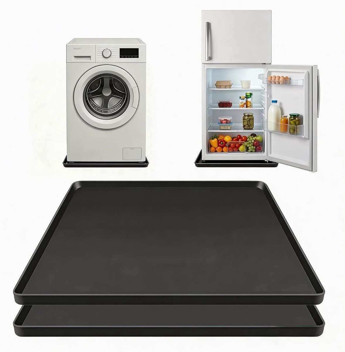 SnelShoppen - Koelkastmatten 2 Stuks 60x60x1,5cm Siliconen Vloerbescherming Met Verhoogde Rand Voor Koelkast, Vriezer, Wasmachine En Wijnkast - Herbru