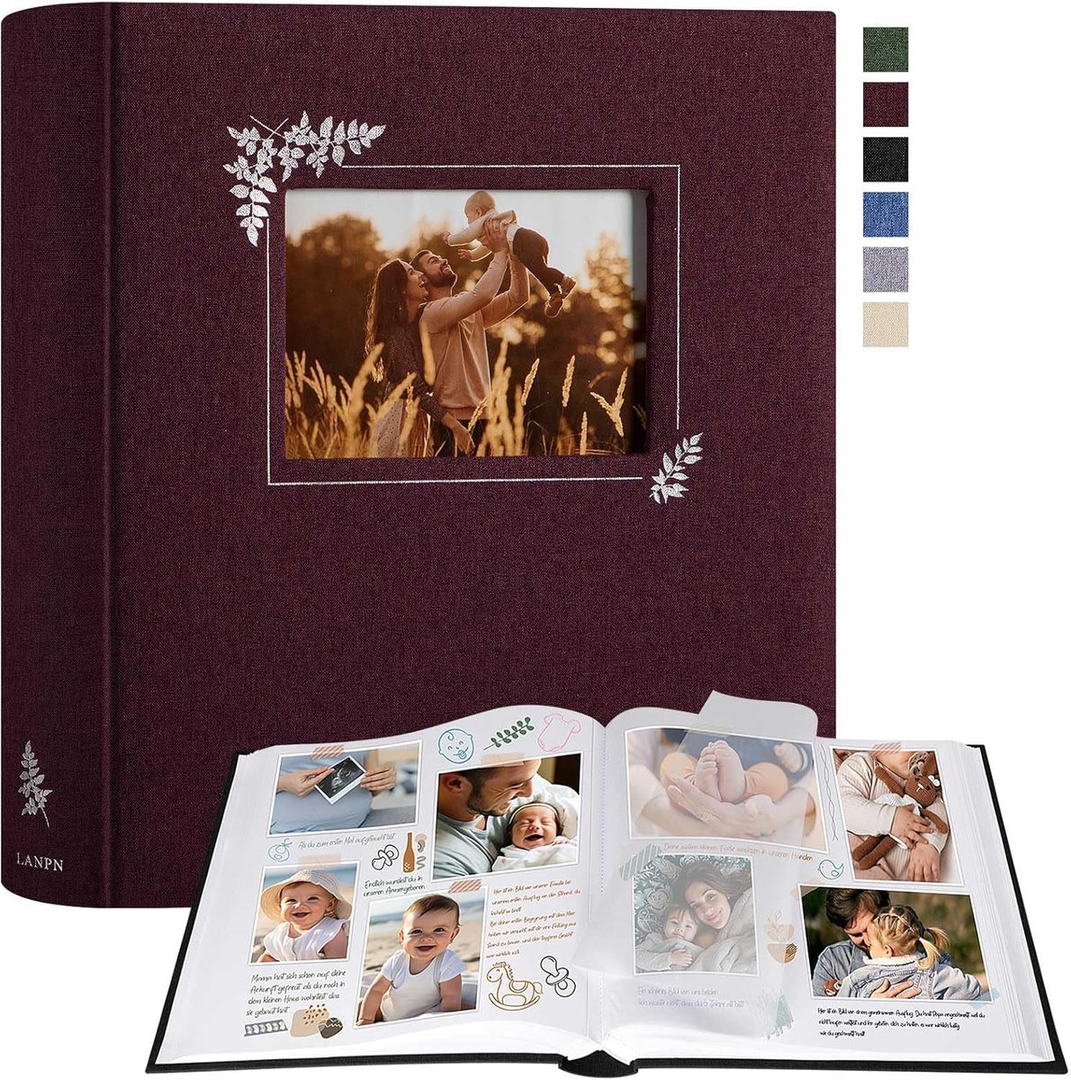 SnelShoppen - Fotoalbum voor Ontwerpen en Plakken, Groot Linnen Foto Boek met Raam, 100 Witte Pagina's voor 9x13 cm, 10x15 cm, 13x18 cm Foto's (30x33.