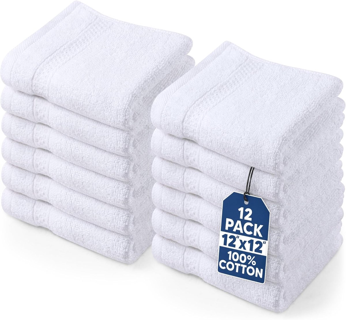 SnelShoppen - Premium Wasklachten Set - 12 Stuks, 30x30cm, Witte Katoenen Handdoeken - 100% Katoen, Ultra Zacht en Absorberend voor Badkamer, Keuken e