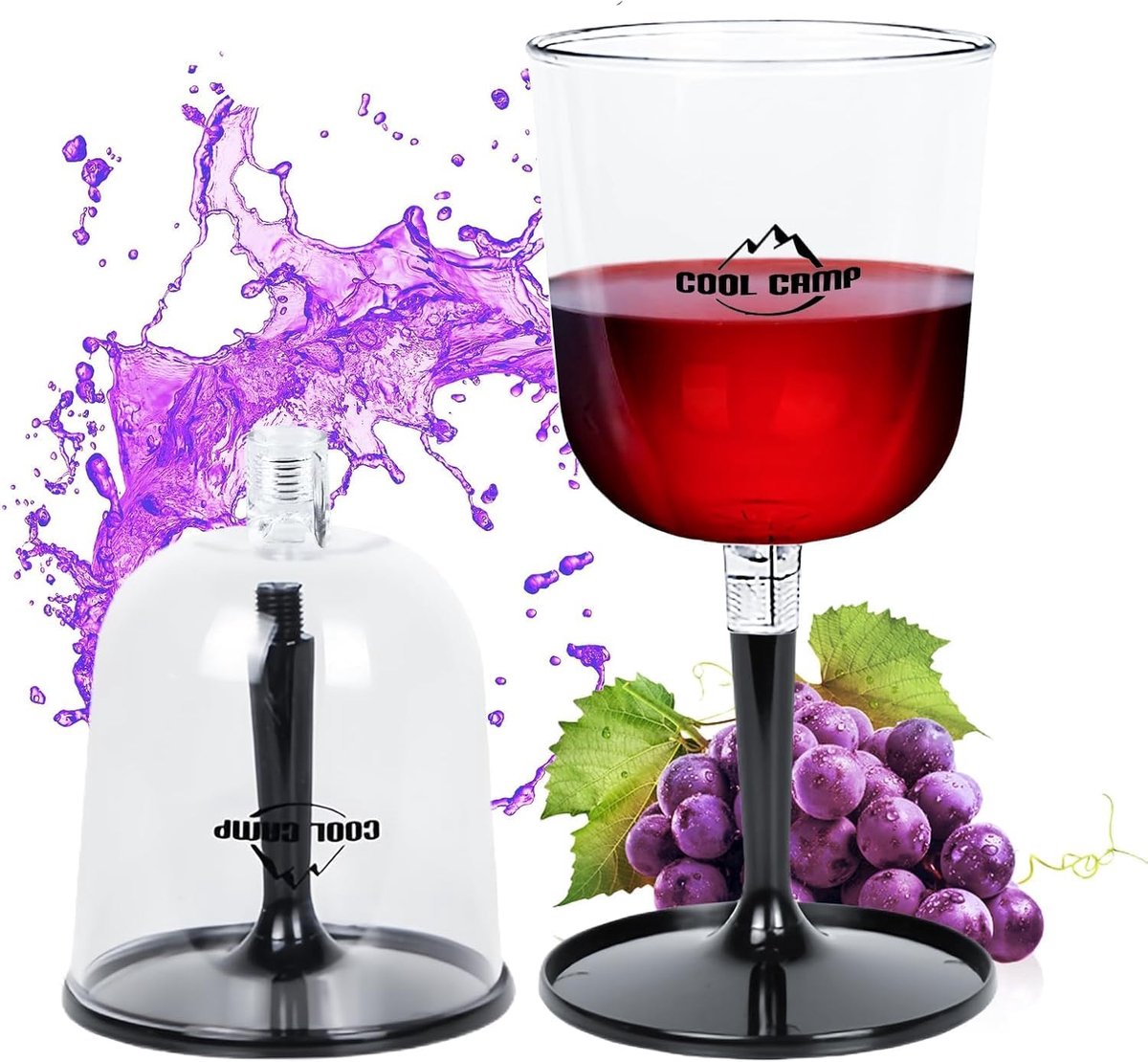 SnelShoppen - Set van 2 Shatterproof Wijn Glazen voor Camping, Tuinfeesten en Festivals - 300 ml Herbruikbare Plastic Wijnglazen - BPA-vrij en Stabiel