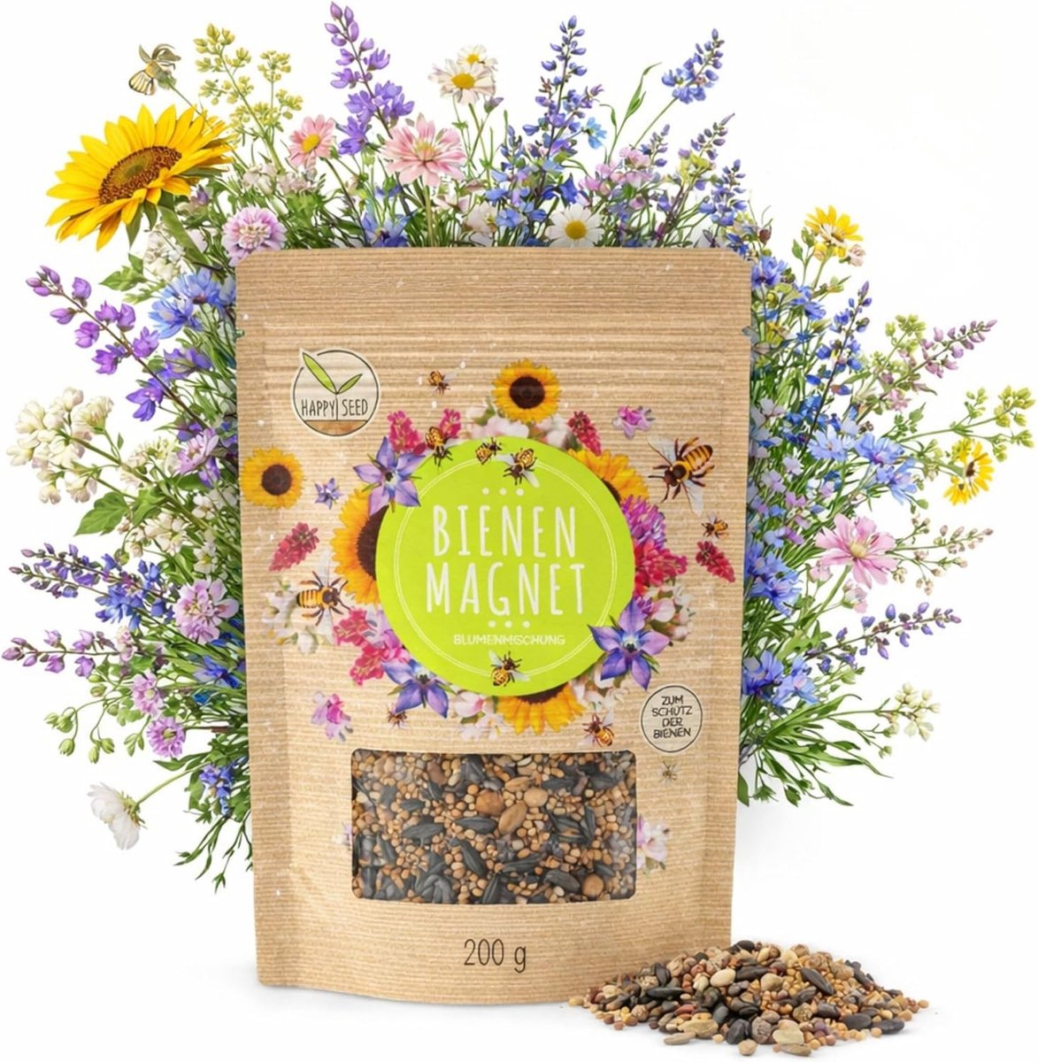SnelShoppen - 200g Bloemzaadmix voor een Kleurrijke Bijentuin - Nectar-Rijke Zaden voor Bijen en Vlinders - Inclusief GRATIS eBook