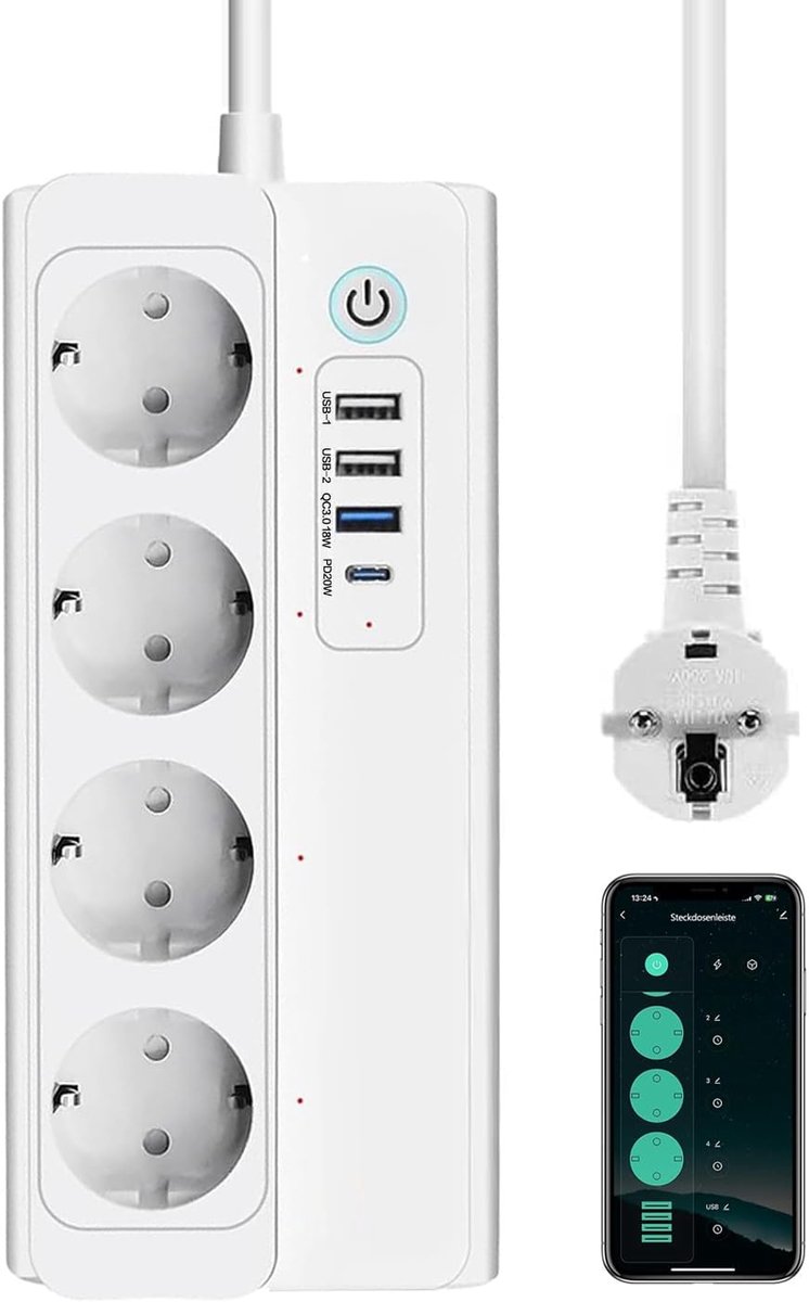 SnelShoppen - ZigBee 3.0 USB Power Strip met 18W en 20W USB-C, Slimme Meerdere Stopcontacten voor Philips HUE, Alexa en Google Home, Vereist ZigBee Hu