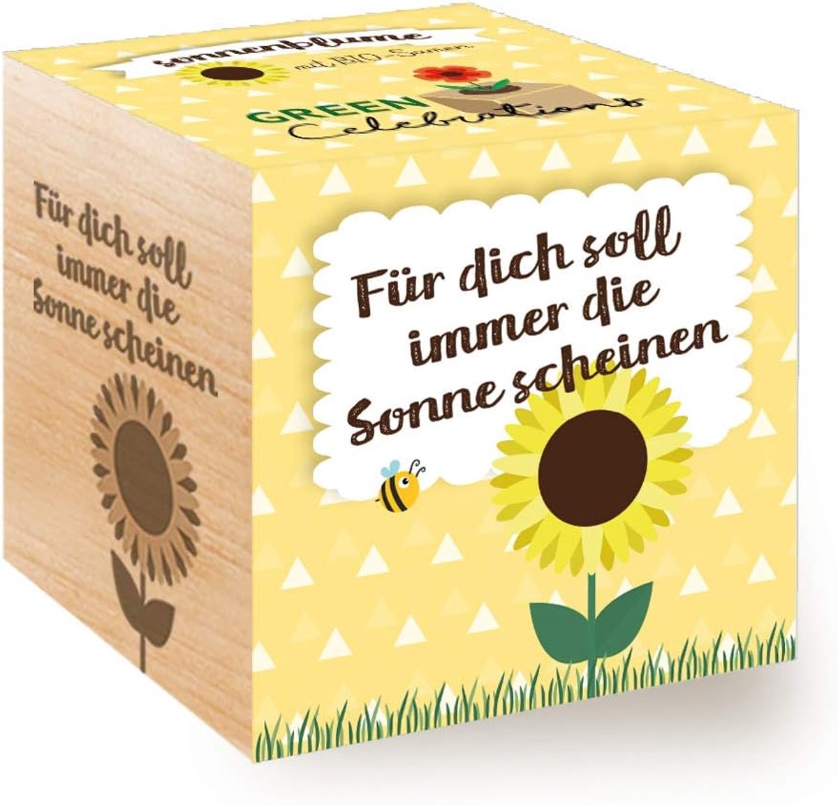 SnelShoppen - Celebrations Ecocube, Zonnebloem Biologische Zaden, Houten Cube met Laser Gravure, Duurzaam Cadeau Idee, Groei Set, Gemaakt in Oostenrij