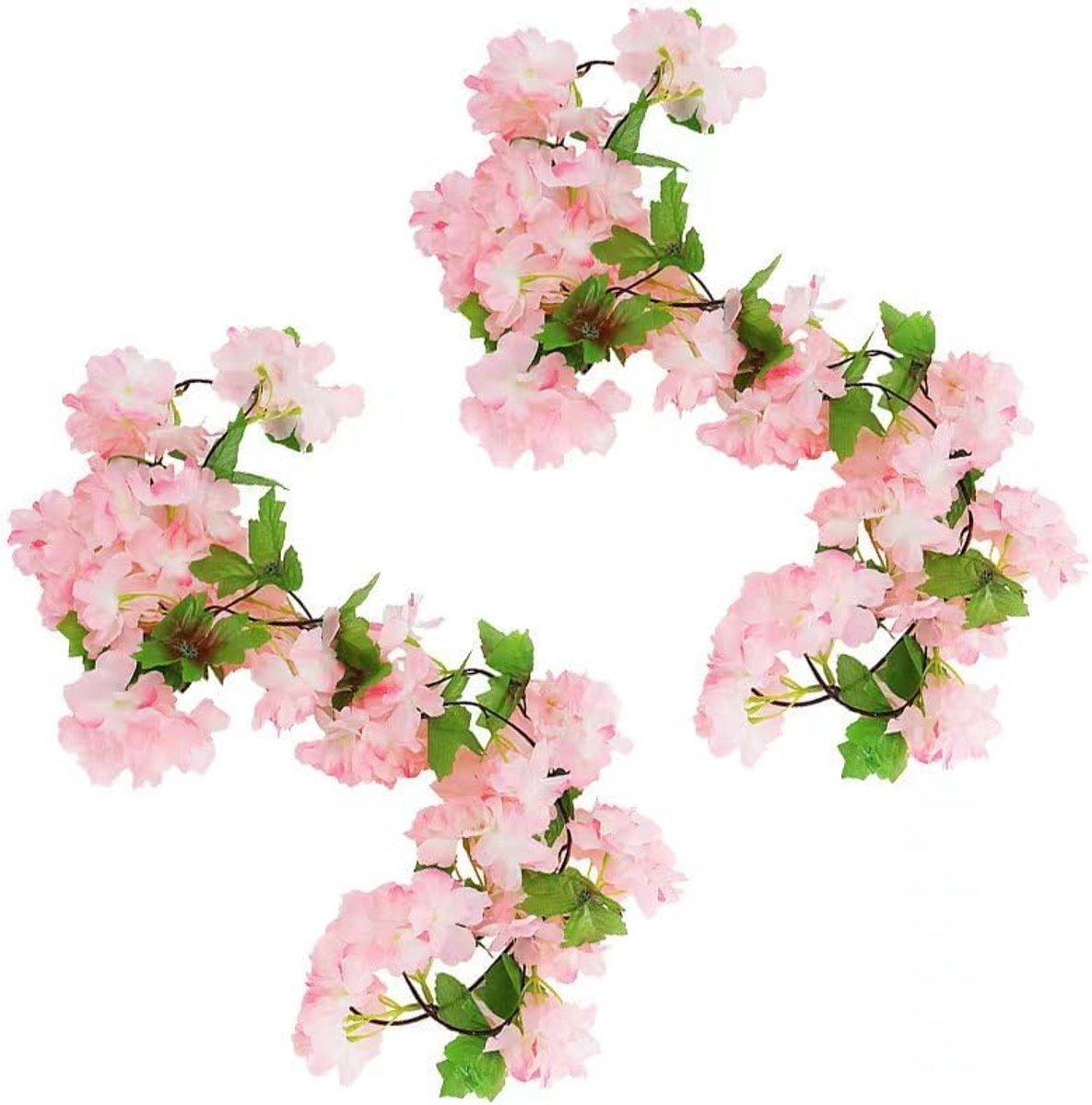 SnelShoppen - 2 Pcs Kunstbloemen Slingers, Kersenbloesem Decoratie, Nepp bloemen Slingers voor Bruiloft, Balkon, Fiets, Tuin, 2.3m Lang, Roze