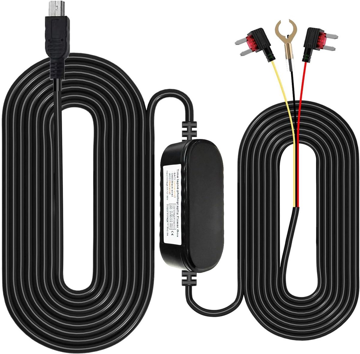 SnelShoppen - Mini USB Port Dash Cam Hardwire Kit - 24 Uur Parkeerbewaking - Tijdverloopopname - 12V-24V naar 5V/2.5A - Auto Laadkabel 320cm - Laagspa