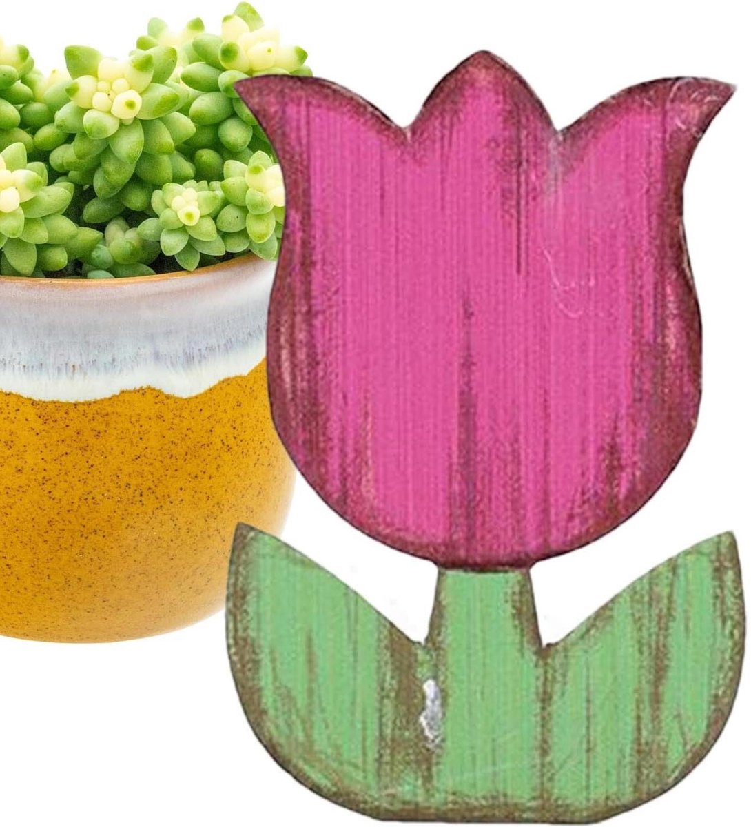 Houten tulpen decoratie - Rustieke bloemen - Huis verfraaien - Nederlandse bloemeninspiratie - 13 x 9 x 3 cm