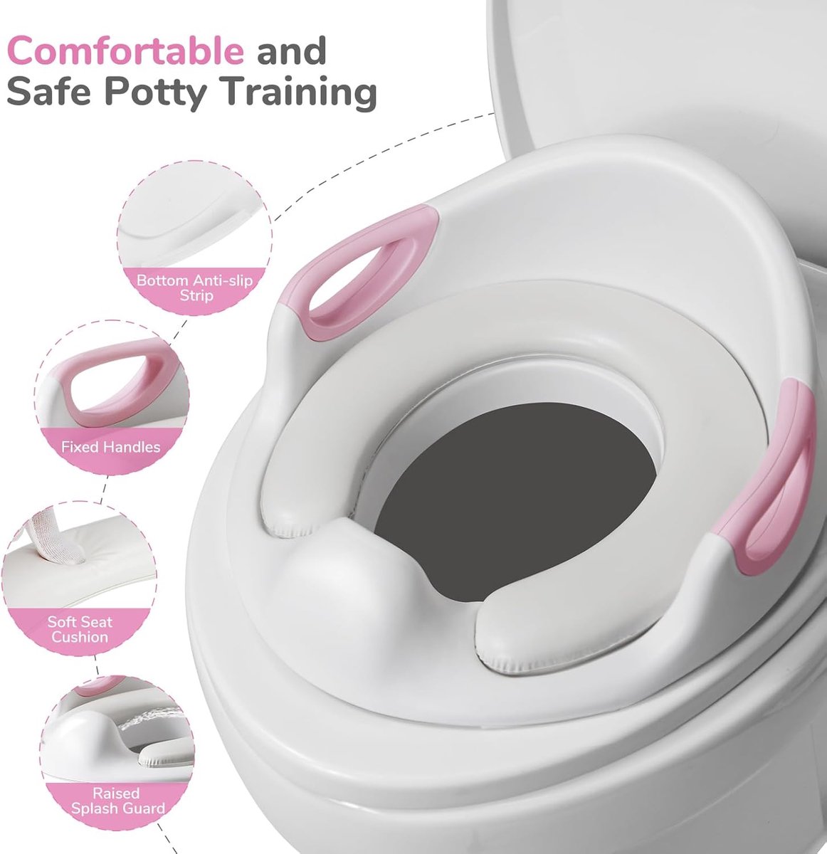 SnelShoppen - Toiletverkleiner voor Kinderen - Zitverhoger met 2 Standen - Babytoiletverkleiner voor Kinderen van 1 tot 6 Jaar - Inclusief 2 Kussens e