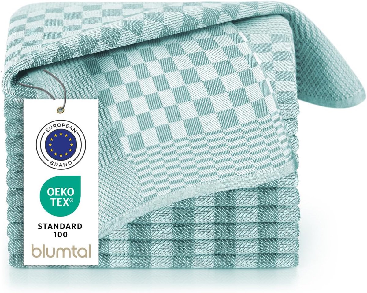 SnelShoppen - Set van 10 Theedoeken 50x70 cm - 100% Katoen - Mintgroen Geruit - Hoogwaardige Keukenhanddoeken voor Thuis, Feest en Camping