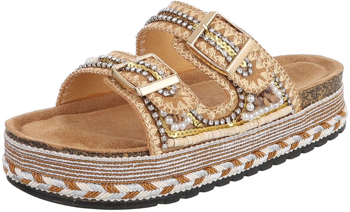 Dames slippers - plateau en gespen - vrije tijd Mt:38