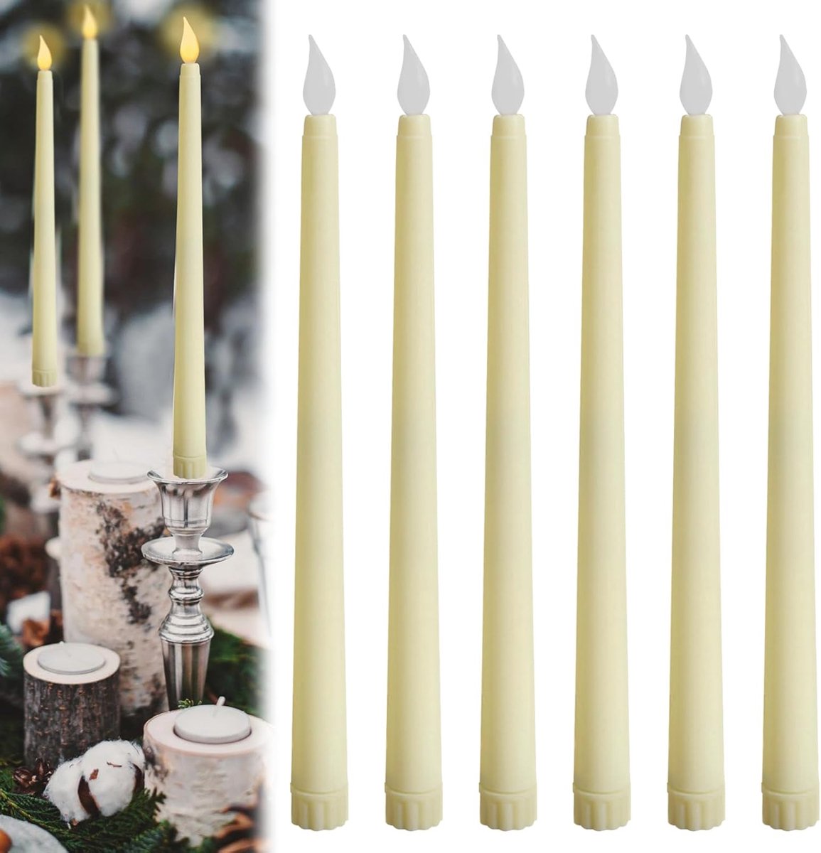 SnelShoppen - 6 LED Kaarsen met Vlam Effect in Beige, Batterij Aangedreven, Veilig voor Feestdagen zoals Valentijnsdag, Verjaardag, Kerst en Festivals