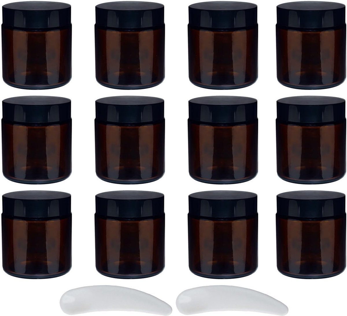 SnelShoppen - 12 Stuks 100ml Amber Glazen Jars, Lege Cosmetische Jars met Deksel, Perfect voor Crème, Lotion, Make-up, Monsters, Reizen en Opslag