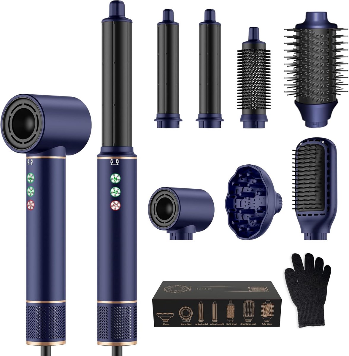 SnelShoppen - MogaWave Magic Twist Air Styler 7-in-1 Haardroger, 110.000 rpm, Sneldrogend, Luchtstyler met Kruller, Volumeborstel en Stil ontwerp
