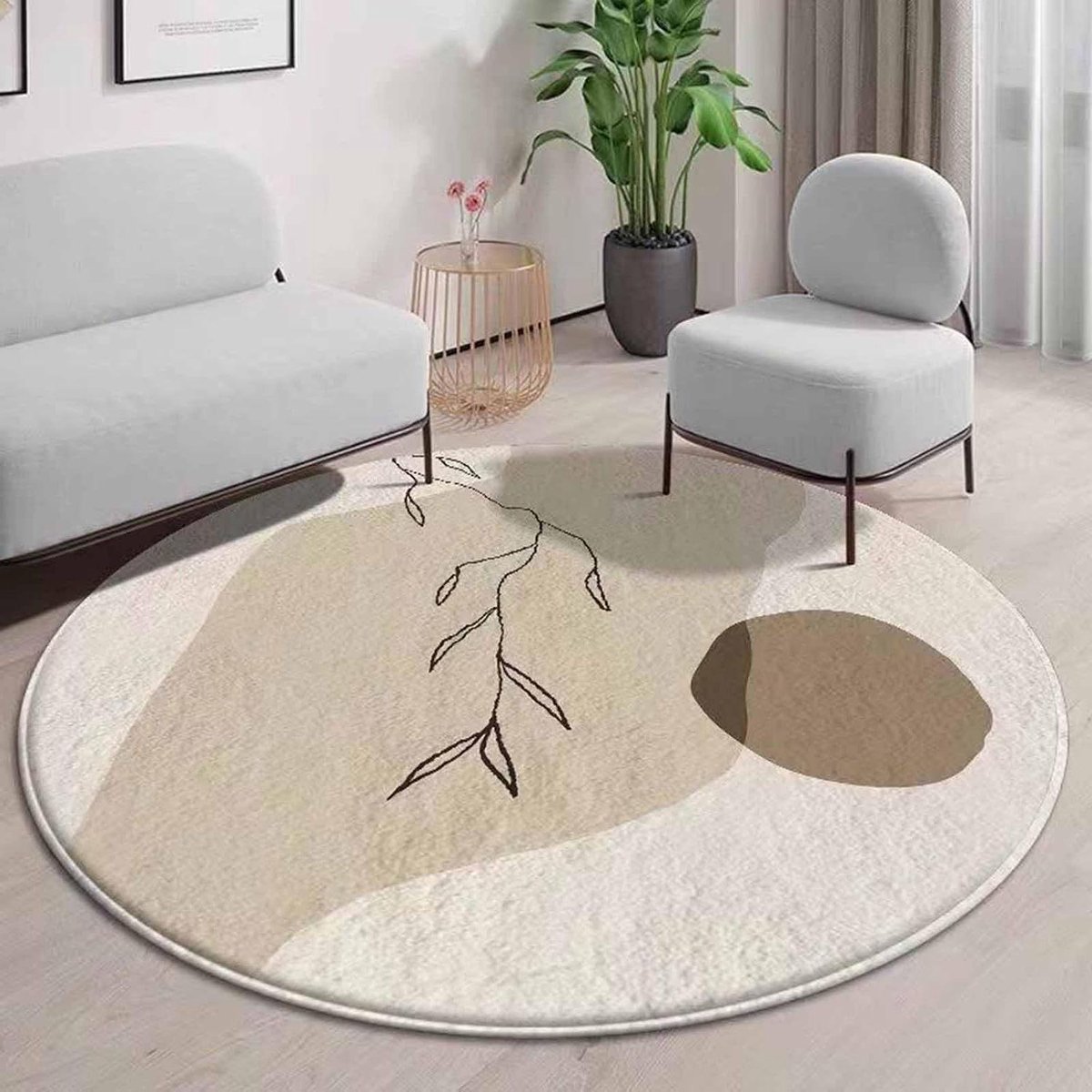 Rond Vloerkleed - Tapijt Mat - Woonkamer Decoratie - Antislip Onderkant - 250 cm - Beige Wit Bruin