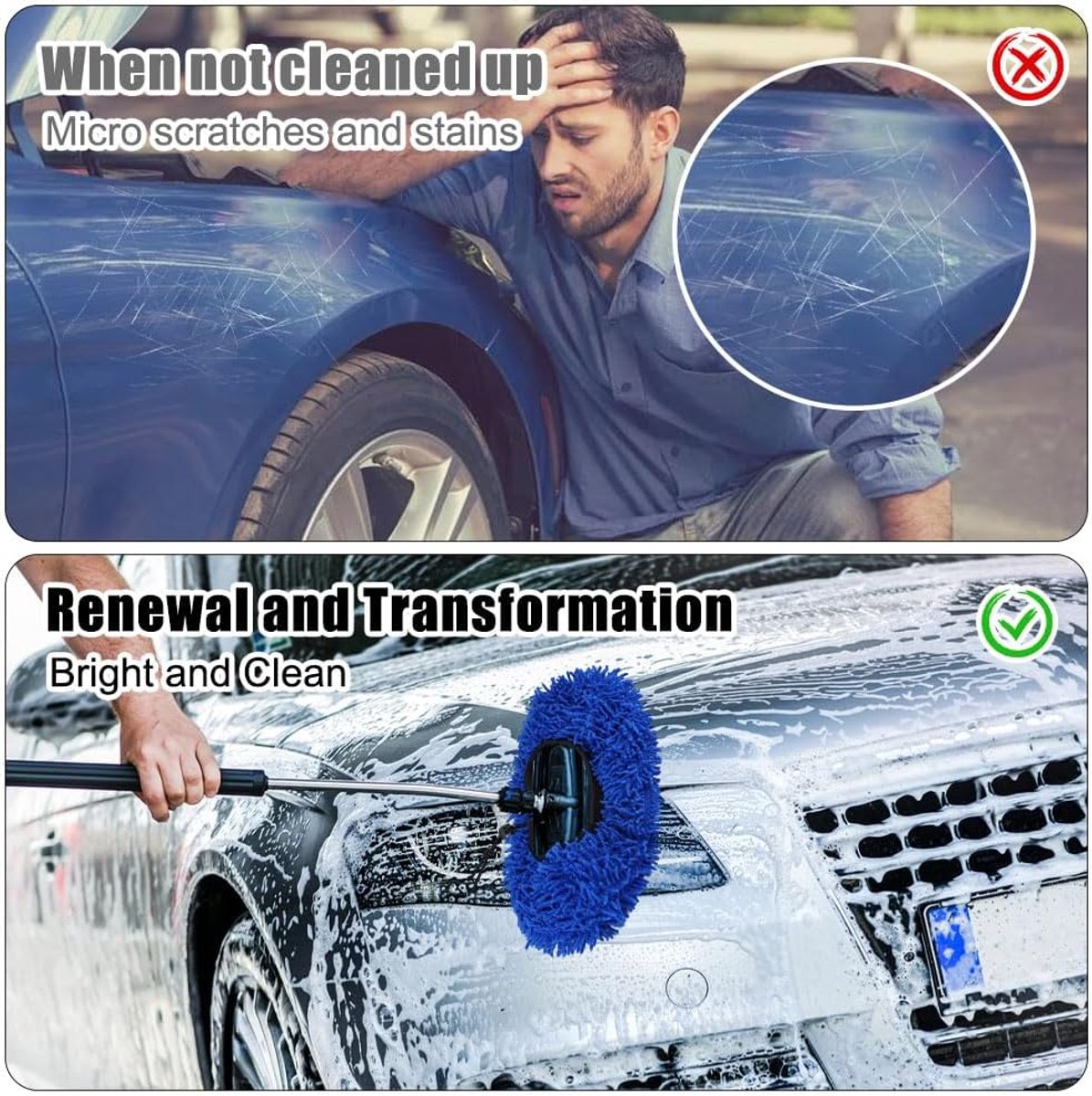 SnelShoppen - Premium Wasborstelovertrek met Autowasdoek, Extra Zacht Microvezel Borstelhoes voor Autowassen, Blauw, Ideaal voor Auto's, Schadeprevent