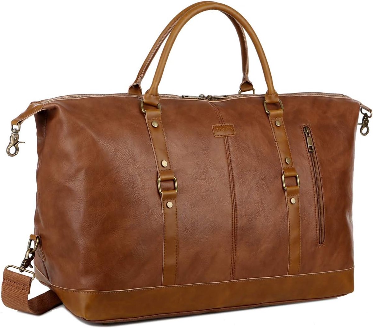 SnelShoppen - Oversized Faux Leather Travel Duffel Bag - Weekender Carry Bag voor Mannen en Vrouwen - Bruin - XL - Perfect voor Weekendtrips en Sport