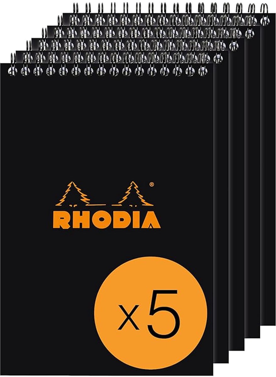 SnelShoppen - Spiral Notepad A5 - 80 Scheuren - Zwart - Klein Geruit - Coated Karton - 80g/m² Clairefontaine Papier - Set van 5 Blokken - Perfect voor