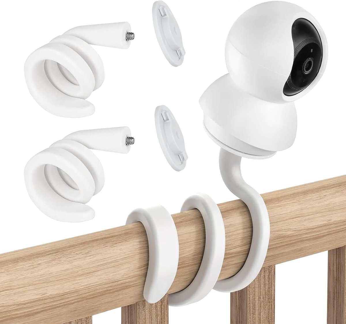 SnelShoppen - 2 Stuks Baby Monitor Flexibele Houder voor Beveiligingscamera's - Duurzaam RVS en Siliconen - Eenvoudige Installatie, Geen Gaten Boren -