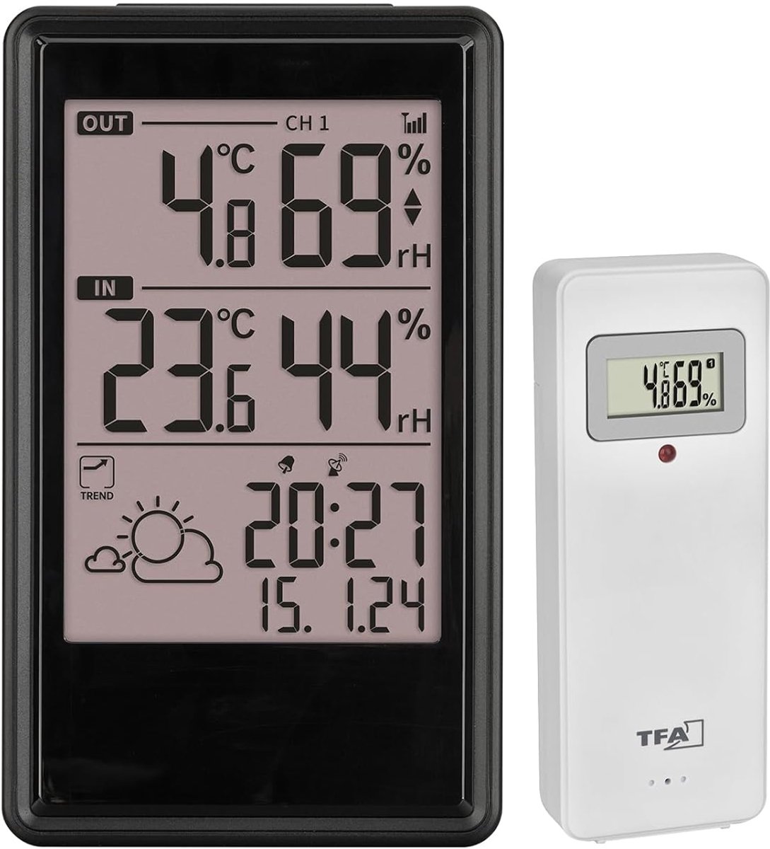 SnelShoppen - Draadloos Weerstation met Buiten Sensor, Thermometer en Vochtigheidsmeter, Digitale Weervoorspelling met Klok en Binnenklimaat Controle,
