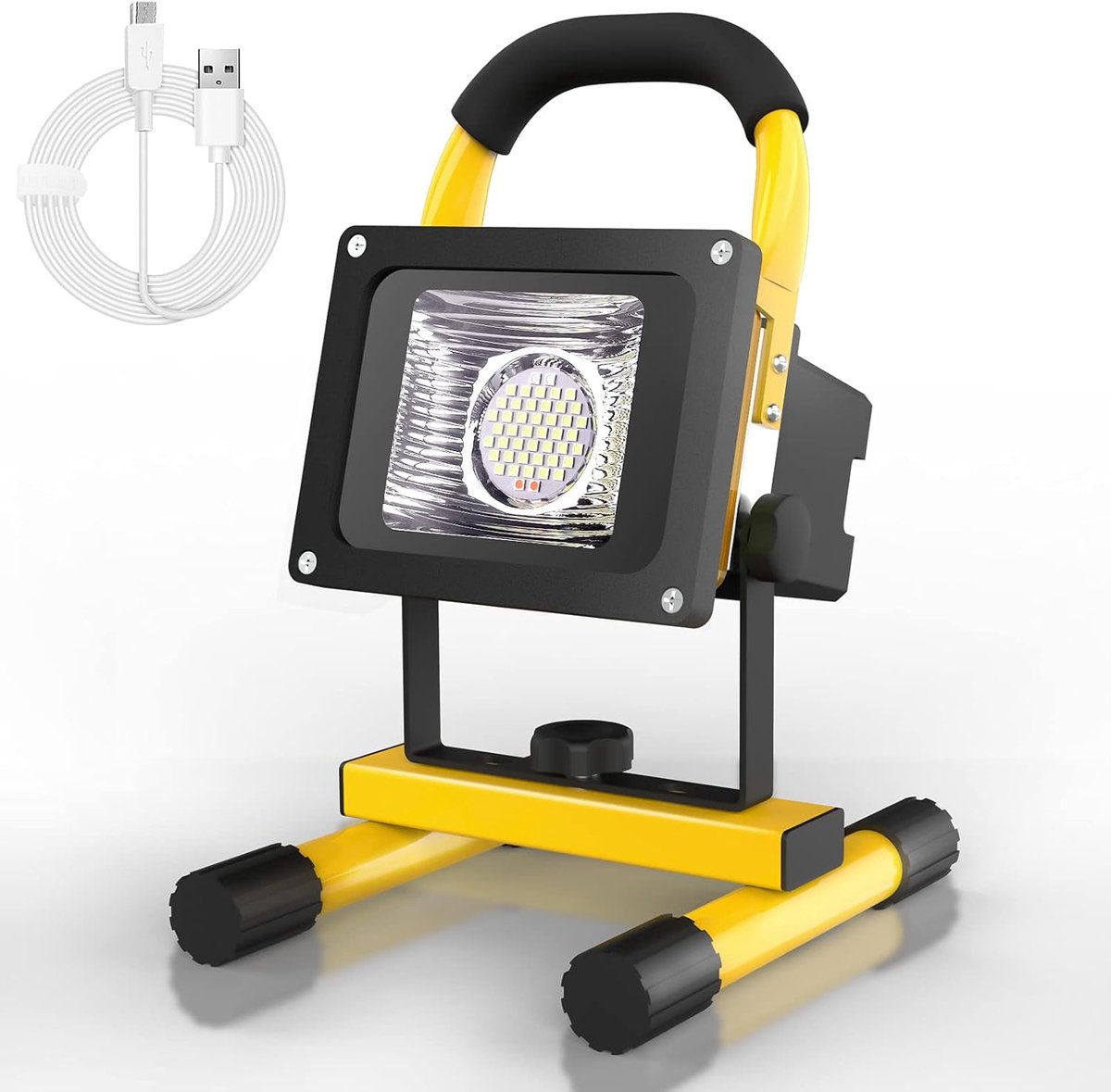 SnelShoppen - T-SUN LED Bouwlamp 30W Oplaadbare LED Werklicht, Draagbare Spotlight met 6000 mAh, IP65 Waterdicht, Daglicht Wit, Voor Werkplaats, Bouwp