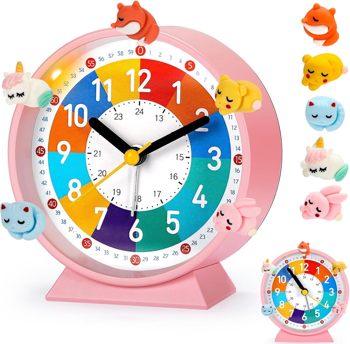 SnelShoppen - Kinderwekker met Nachtlampje, Snooze Functie en Geen Tikkende Geluiden, Robuuste Metalen Behuizing, Leerzaam en Kleurrijk, Geschikt voor