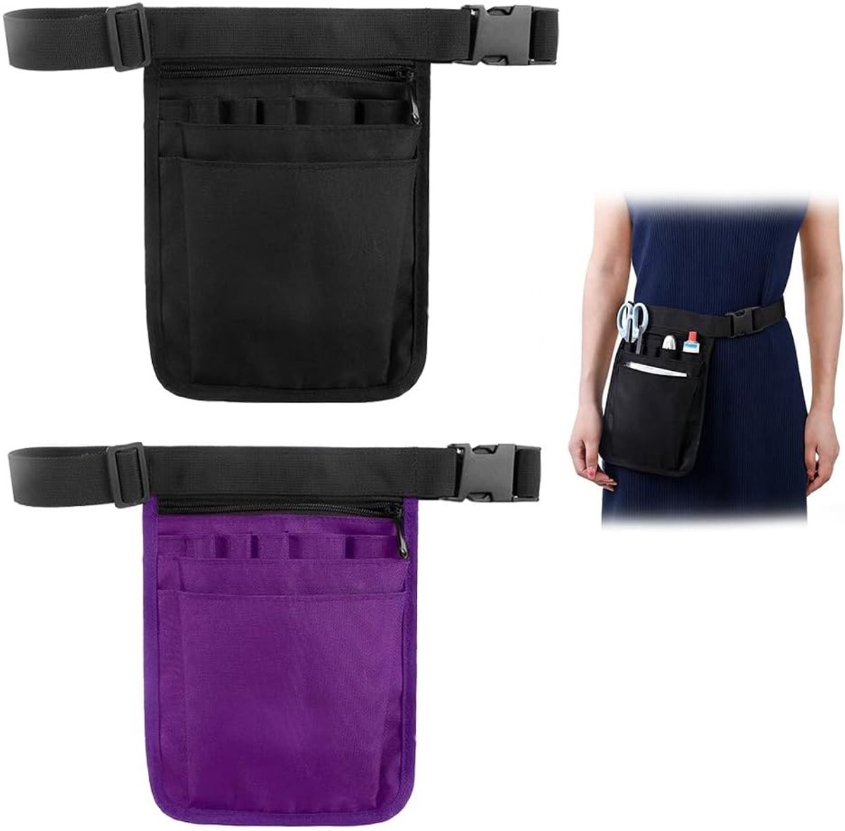 SnelShoppen - 2-delige Tool Belt Pouch Set, Verstelbare Taille Heuptas voor Verpleegkundigen, Tuinieren, Elektriciens, Restaurant en Buitenwerk - 20x1