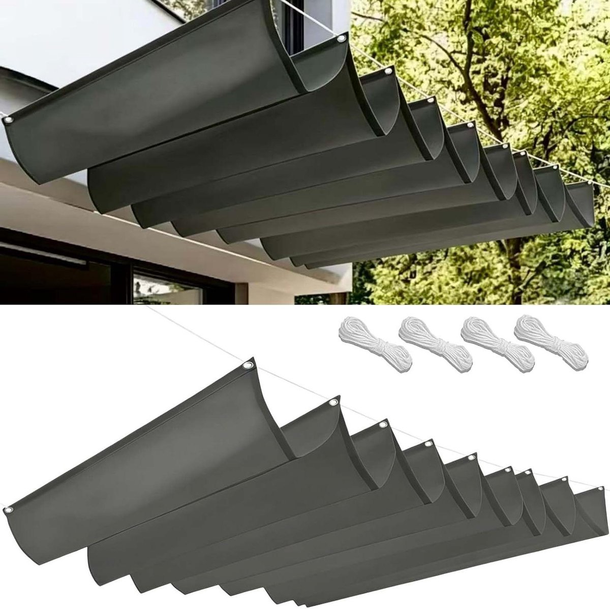 Tuin Zonnescherm - Uitschuifbaar Scherm - Terras Overkappen - Waterdicht Golfvormig - 60x500cm - Lichtgrijs