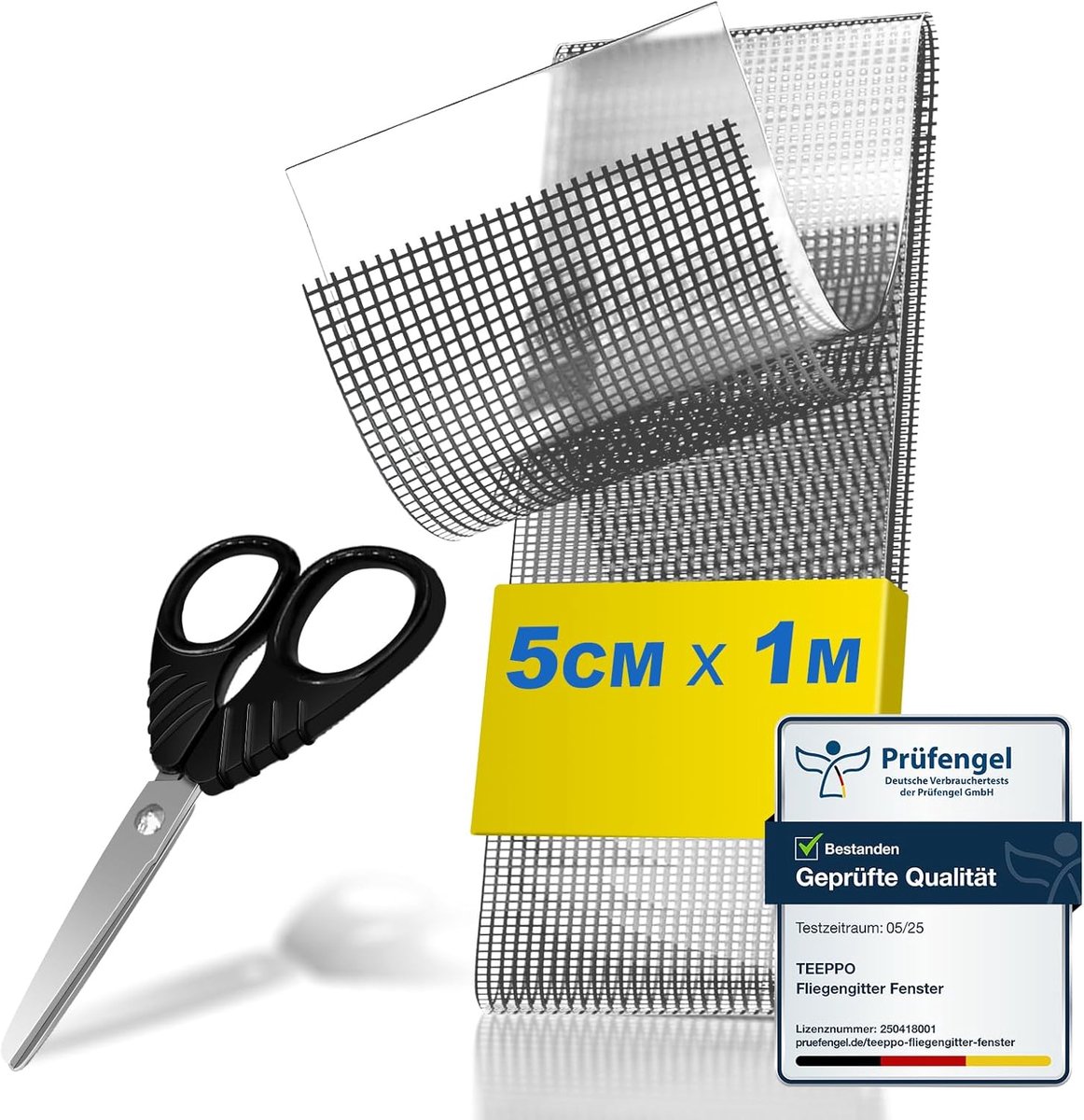 SnelShoppen - Fly Screen Repair Tape Set 1m - Insecten Bescherming - Sterk Zelfklevend Glasvezel - Makkelijk Af te Knippen - Grijs (1m x 5cm)