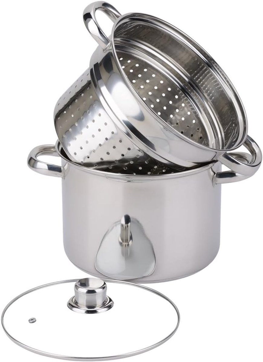 SnelShoppen - RVS Pasta Koker met Glazen Deksel - Inductie Geschikt - Tripple Coating - 3-laags RVS/Aluminium - Voor Keuken, Feest en Camping