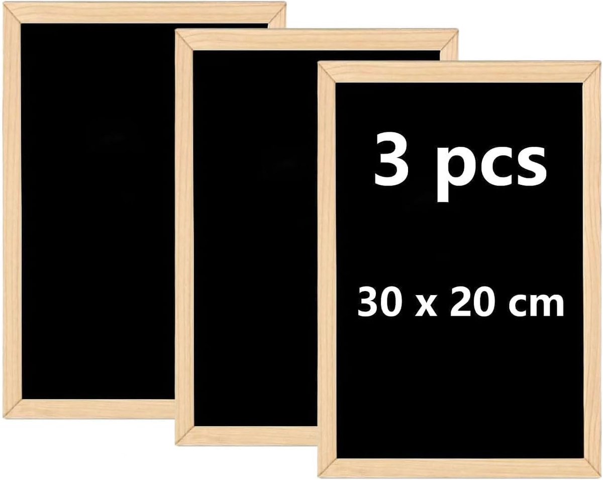 SnelShoppen - Set van 3 Kleine Blackboard met Houten Frame 20x30 cm - Ideaal voor Feest, Bruiloft, Buffet, School, Party - Inclusief Spons