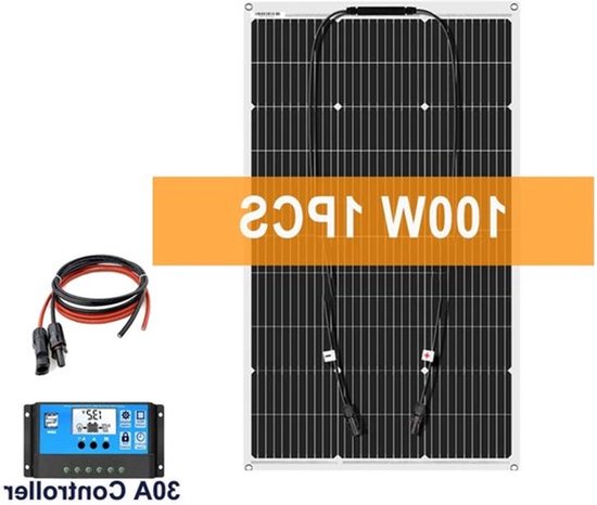 Zonnepanelen - Monokristallijne Zonnepaneel Kit - Flexibel - Zonne Energie - 100W - met Solar Controller - Waterdichte - voor Camping, RV & Off-grid 12V Opladen