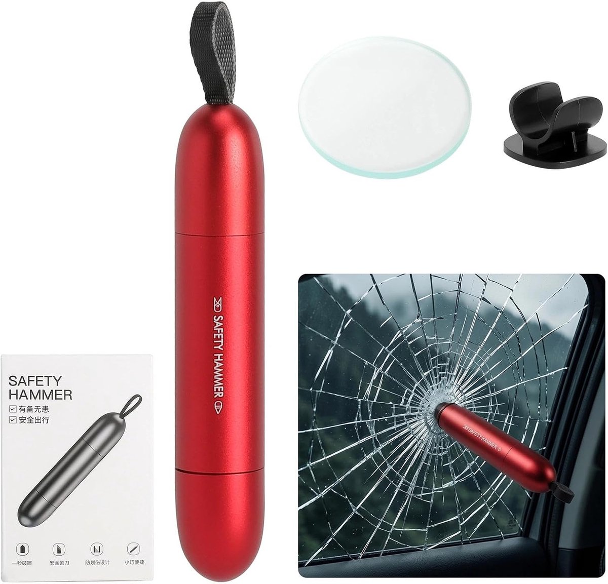 SnelShoppen - Noodhamer Auto met Gordelsnijder, Glasbreker, Oefenglas, Compact Aluminium Veiligheidshamer voor Snelle Ontsnapping in Noodsituaties