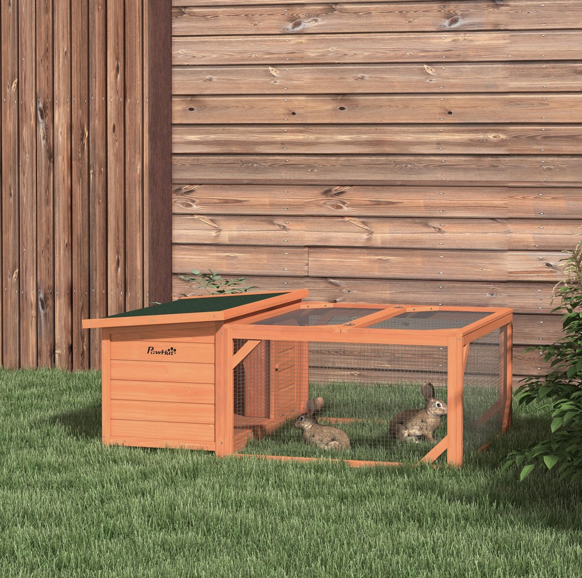 MODENUIT Knaagdierhok – 125,5 x 100 x 49 cm – Ren en Uitneembare Bodemlade – Hout – Oranje – Voor Buiten