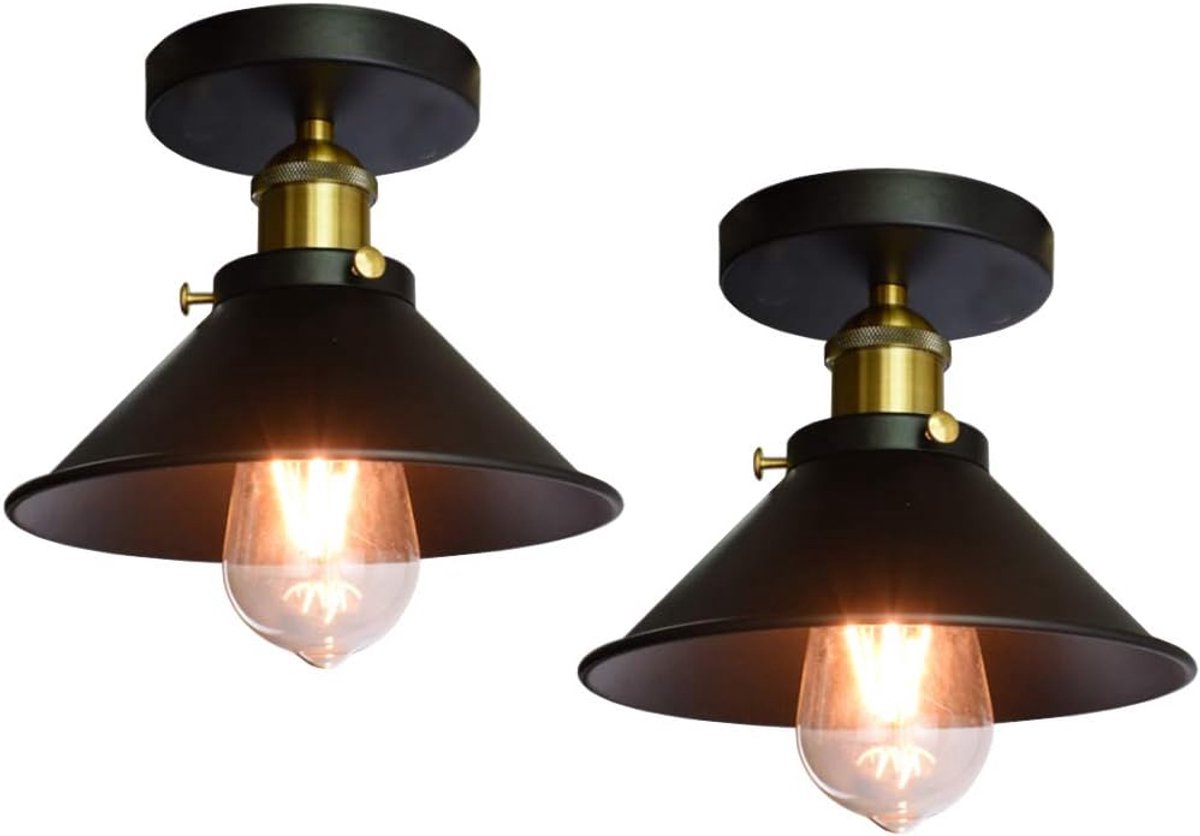 SnelShoppen - 2 Stuks Industriële Plafondlamp Edison Design Chandelier Pendant Licht Vintage E27 Decoratie 22 cm Zwart Metaal Retro