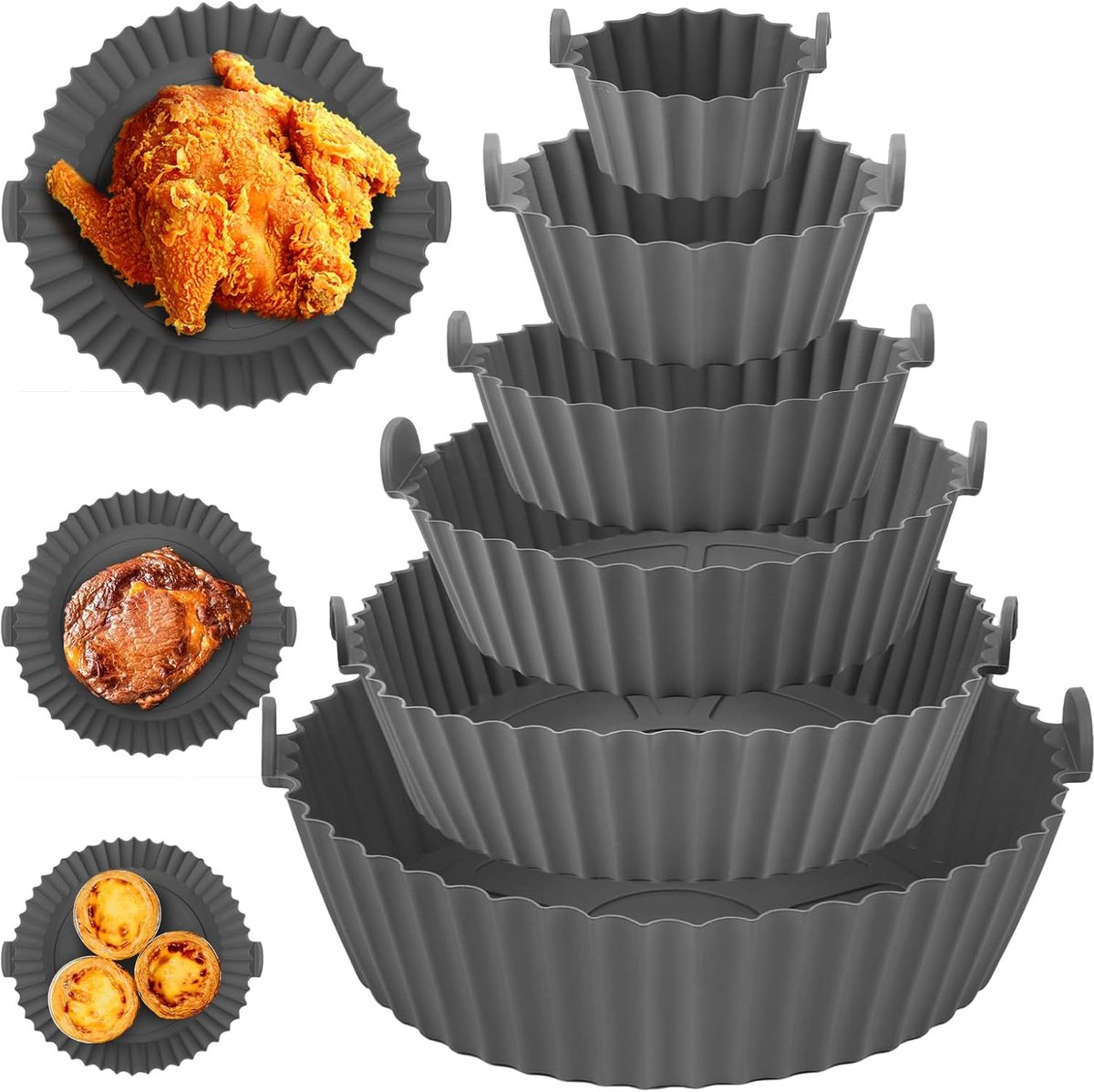 SnelShoppen - 6x Siliconen Airfryer Manden - Rond - Bakvormen voor Heteluchtfriteuse - Rood - Vouwbaar - Geschikt voor Oven en Magnetron - Perfect Cad