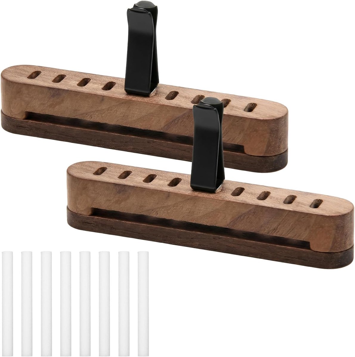 SnelShoppen - 2 Stuks Auto Diffuser van Walnoothout voor Etherische Oliën - Hoogwaardige Geurverspreider met 8 Navullingen - Perfect voor Auto, Carava