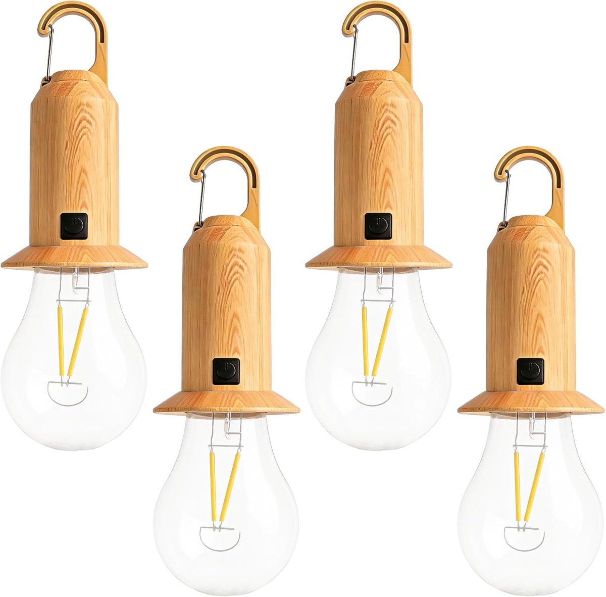 SnelShoppen - 4 Stuks Oplaadbare LED Campinglampen met 3 Helderheidsstanden - Draagbare Tentlampen met Haken - Ideaal voor Kamperen, Avontuur, Vissen