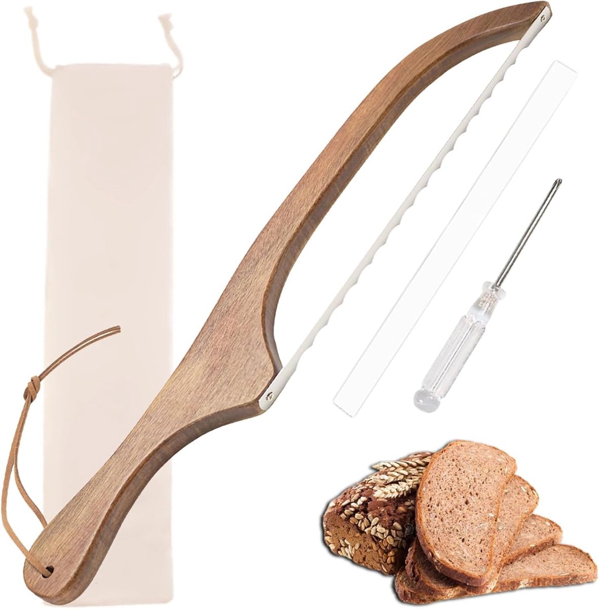 SnelShoppen - Professionele Broodzaag - RVS Zaagblad, Houten Handvat - Ideaal voor Thuis, Vers Brood, Taarten, Fruit - Inclusief Beschermhoes en Opber