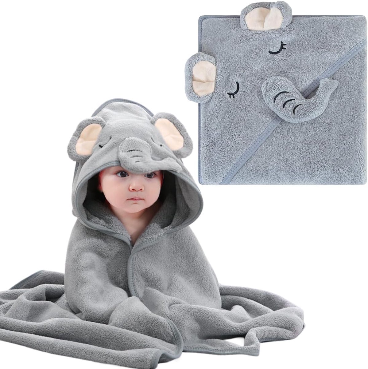 SnelShoppen - Baby Badhanddoek met Kap, Super Absorbent Coral Fleece, 80 x 80 cm, Ideaal voor Baby's, Zacht en Veilig voor Gevoelige Huid