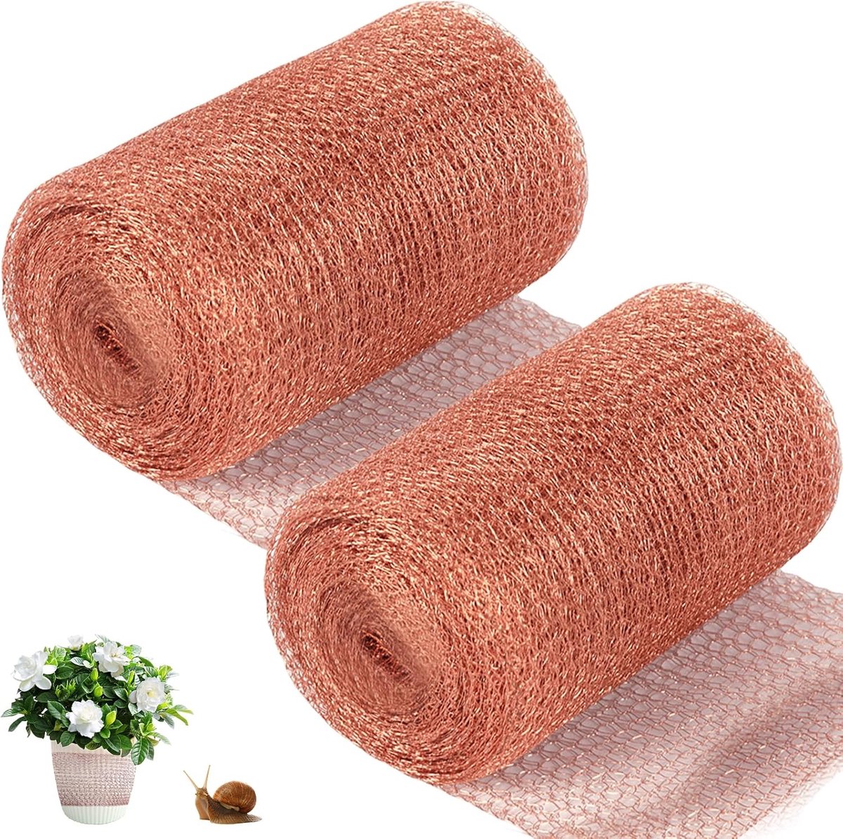 SnelShoppen - 2 Rollen 12.7 cm x 6 m Koper Gaas - Pure Koper Braid, Dierenafschrikking Tegen Slakken en Muizen, Snail Fence, Tuin Bescherming, Duurzaa