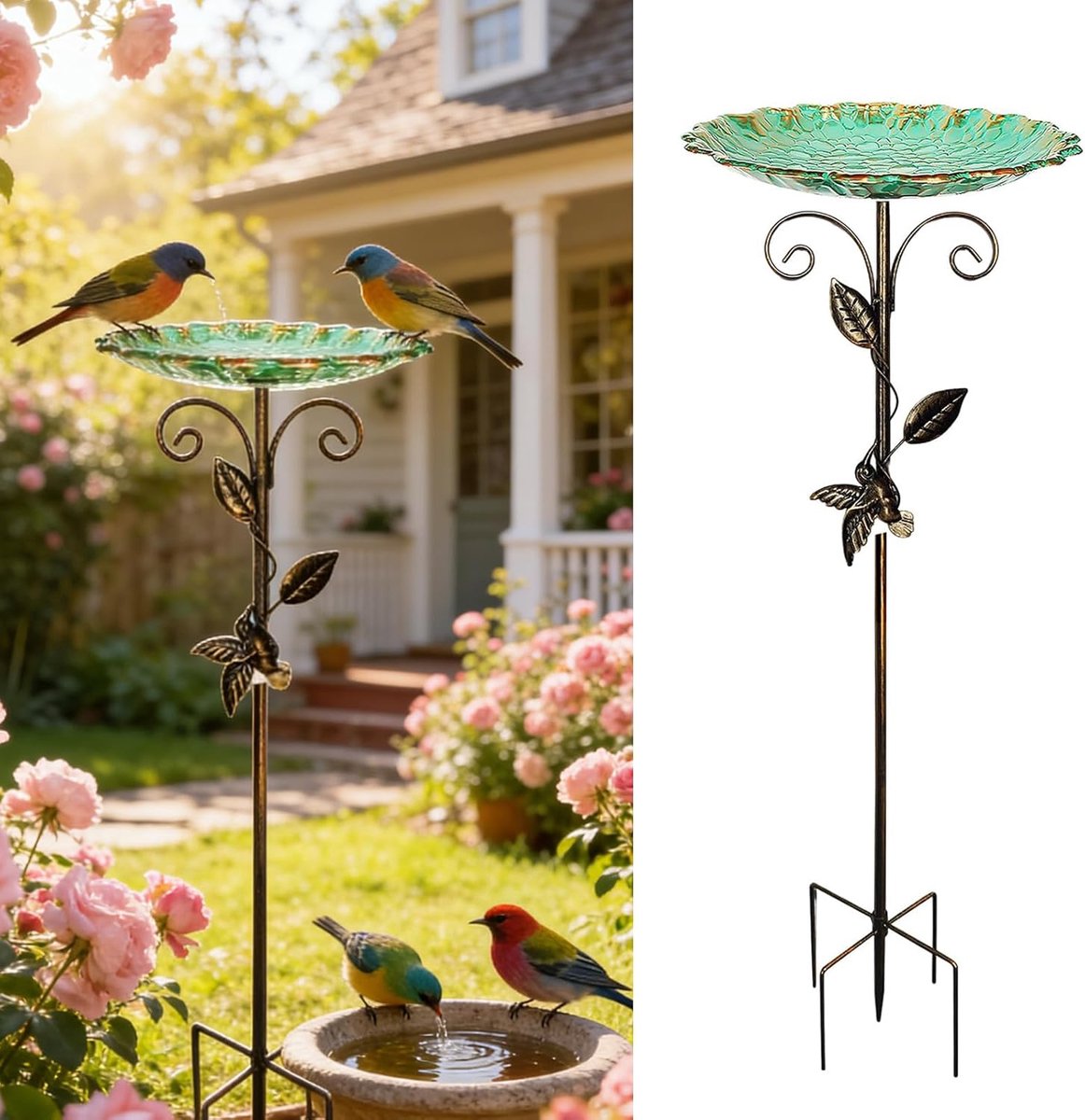 SnelShoppen - Staande Vogel Drinkbak 77CM, Vrijstaande Vogelbad met 5-poots Basis, Decoratieve Metalen Waterbak voor Tuin en Patio, Duurzaam en Weerbe