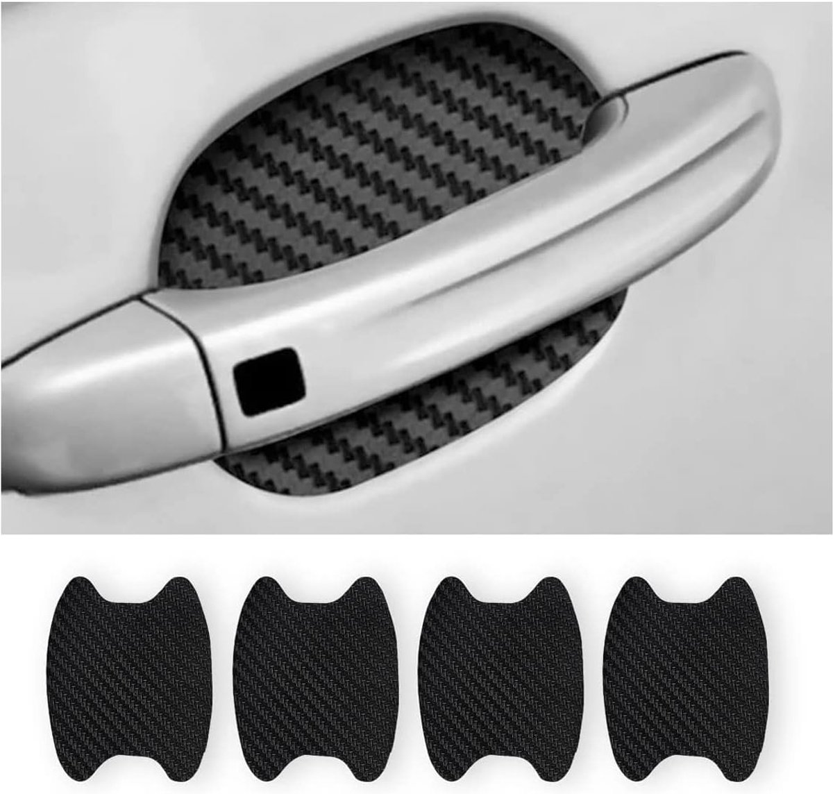 SnelShoppen - 4x Universele Carbon Fiber Anti-Scratch Auto Deurgreep Beschermfolie, Lakbescherming Stickers voor deurgrepen (Zwart)