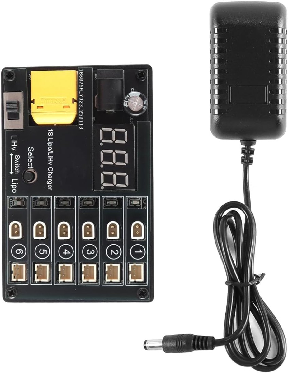 SnelShoppen - 1S 3.7V/3.8V LiPo Acculader Board 6 Poorten voor RC Drone Quadcopter LiHV BT2.0 PH2.0 Batterijen