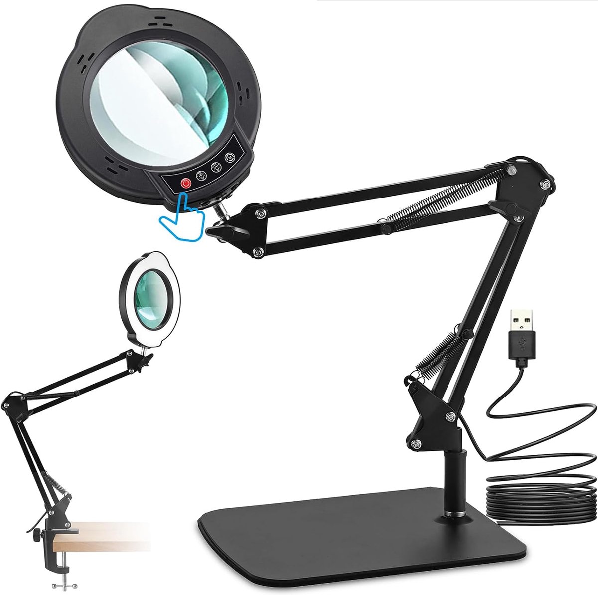 SnelShoppen - eSynic 8X Tafelloep met Verlichting 84 LED 800LM, 10 Verstelbare Helderheid en 3 Kleuren 3000-6500K, Vergrotingstation Aluminiumlegering