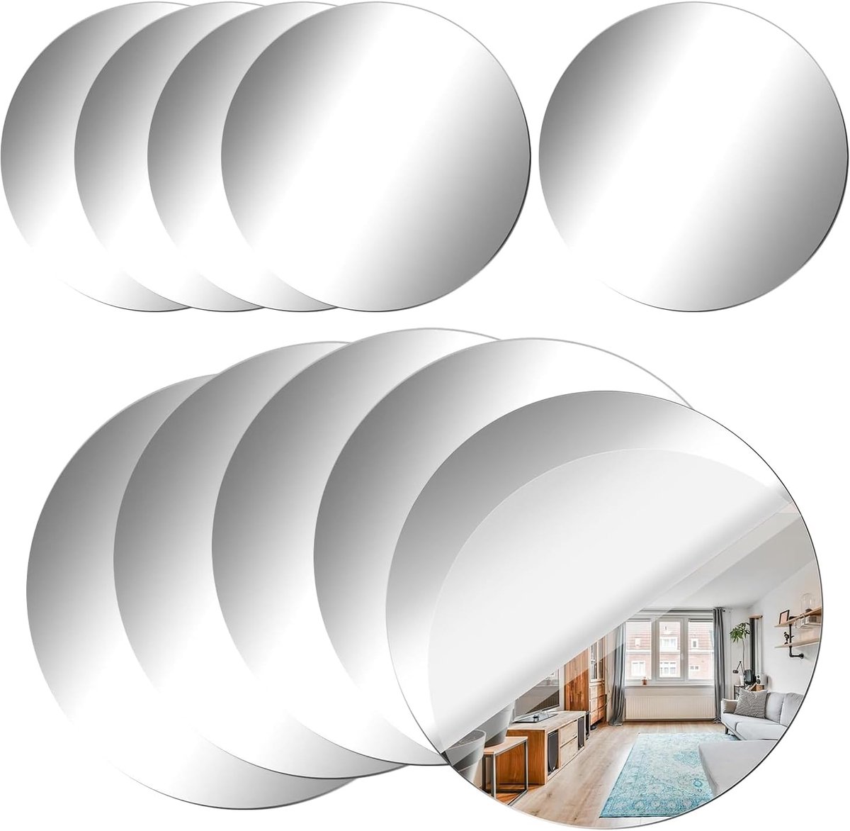 SnelShoppen - 10 Stuks 15 cm Ronde Zelfklevende Spiegeltegels | Multifunctionele Acryl Spiegels voor Wanddecoratie in Thuis, Slaapkamer, Badkamer, Woo