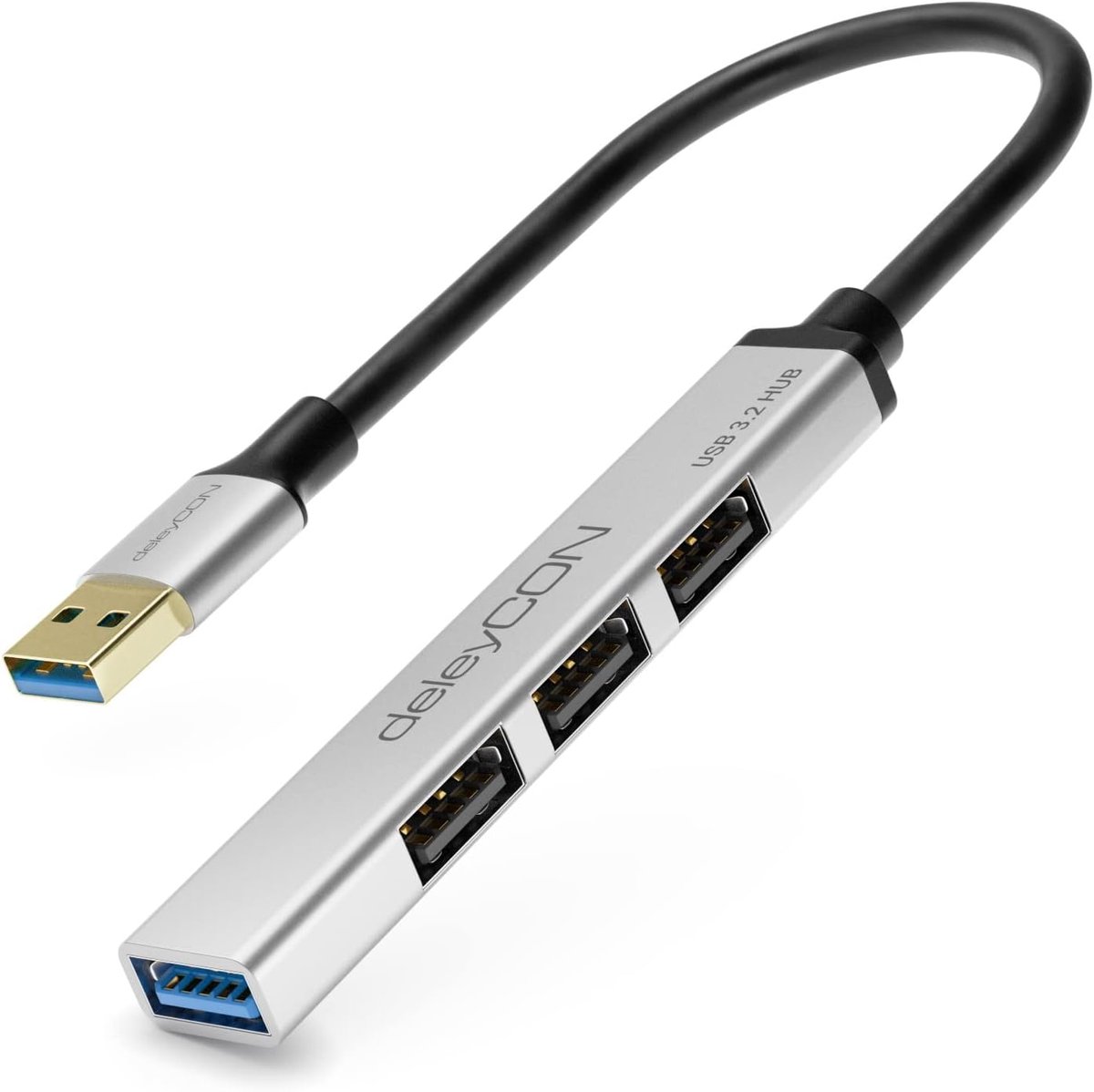 SnelShoppen - USB A HUB 4 Poorten Verdeler Aluminium Behuizing - 1x USB3.0 / 3x USB2.0 - 15cm Voor PC Laptop Notebook - Zilver