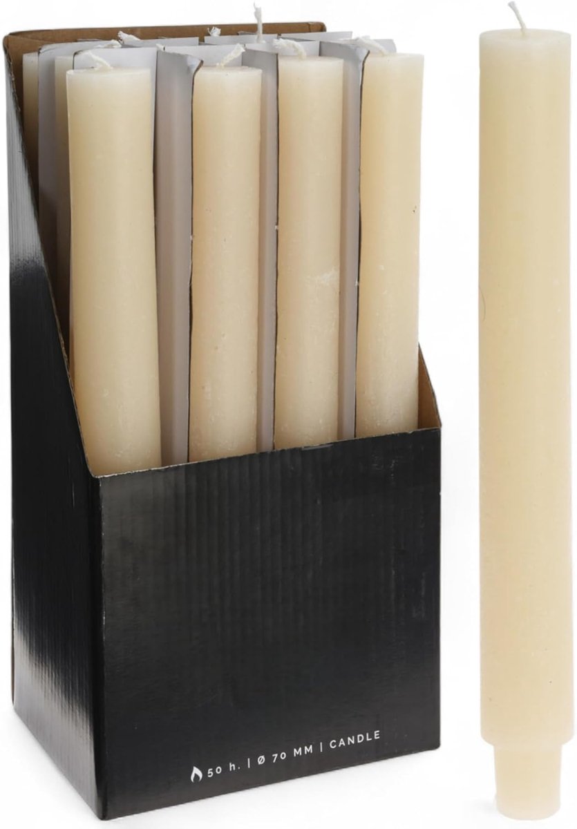 SnelShoppen - Set van 12 Lange Dinerkaarsen Ivoor - Druppelvrij & Gelijkmatig Brandend - Hoogwaardige Paraffinewas - Ø22mm - 25cm Hoog - Perfect voor