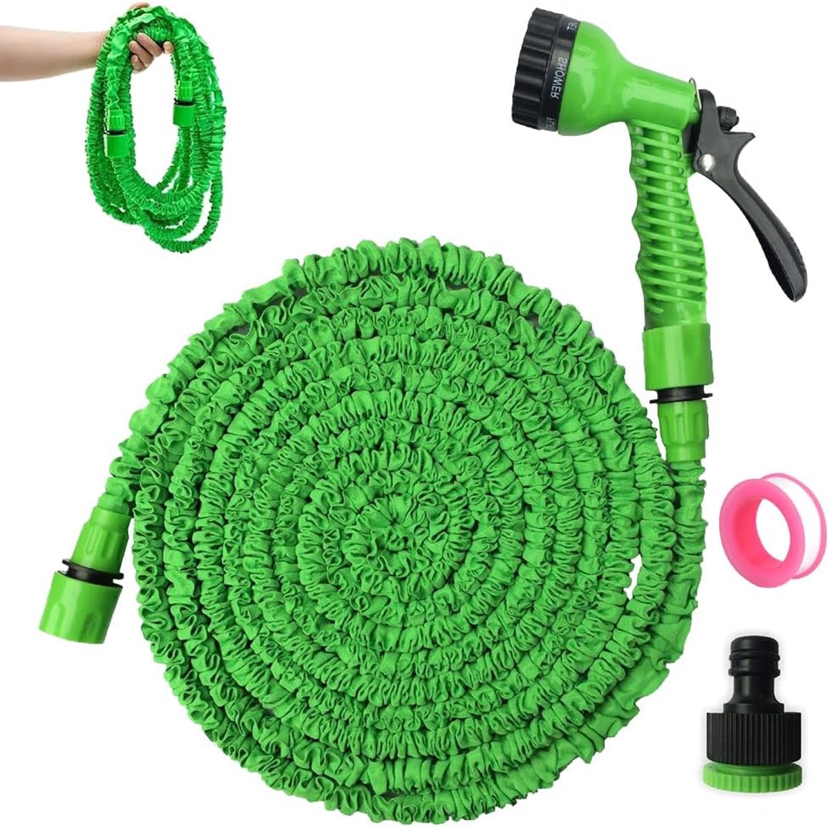 Uittrekbare Tuinslang - Rekbare Waterslang - Tuin Irrigatie - 7 Sproeistanden - 30 meter - Groen