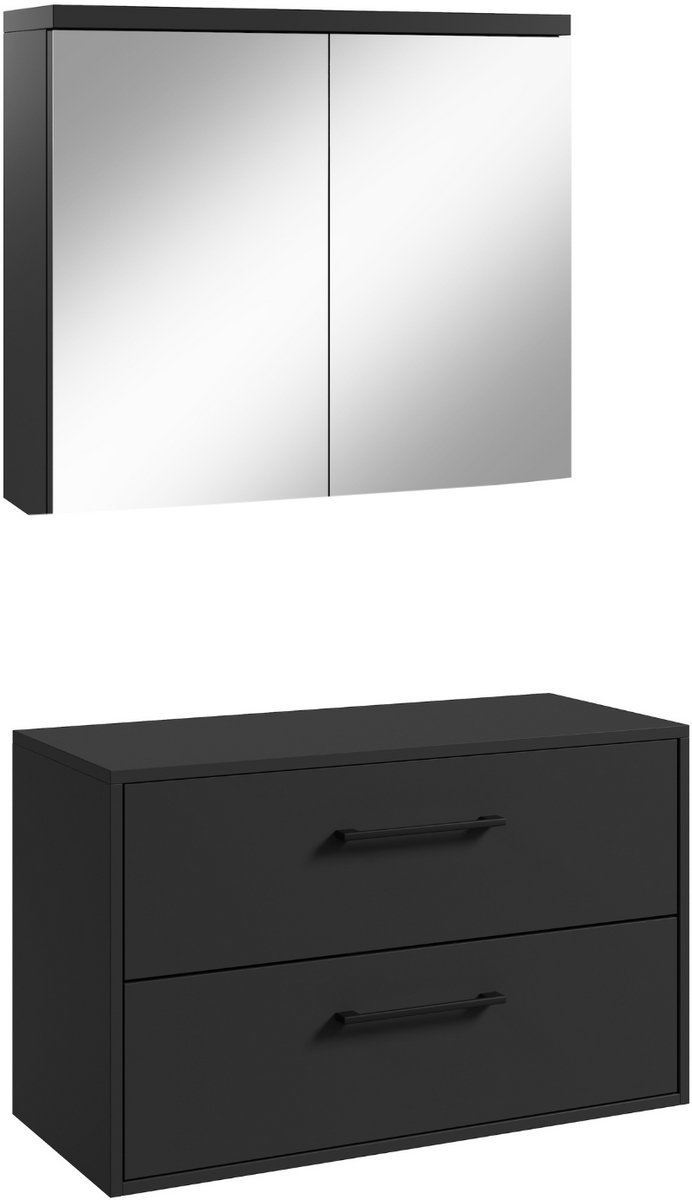 Badplaats Wastafelkast Florence 80 x 46 cm - Mat Zwart - met Spiegelkast
