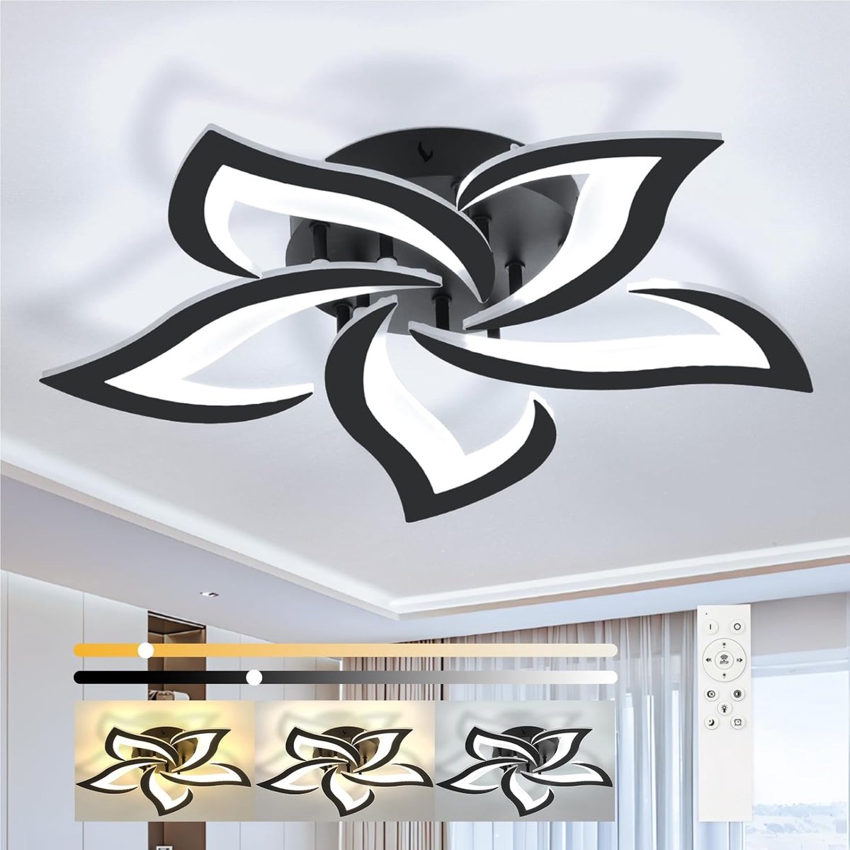 SnelShoppen - Dimbare OTREN LED Plafondlamp 60CM 48W met Afstandsbediening - Moderne Petalen Chandeliers voor Woonkamer, Slaapkamer, Keuken (5 Koppen/